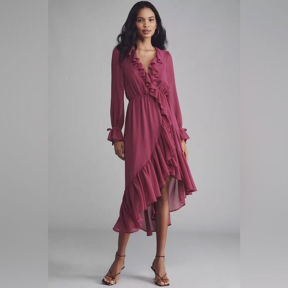 Anthropologie Dresses & Skirts - Anthropologie Long-Sleeve Ruffled Asymmetric Midi Dress